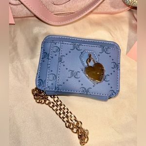 Juicy Couture Diamond Slate Blue Choose Juicy Square Zip Card Case Wallet NEW